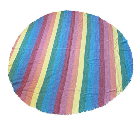 Vintage Mid-Century Modern Striped Rainbow Round Tablecloth 60” - Picture 1 of 2